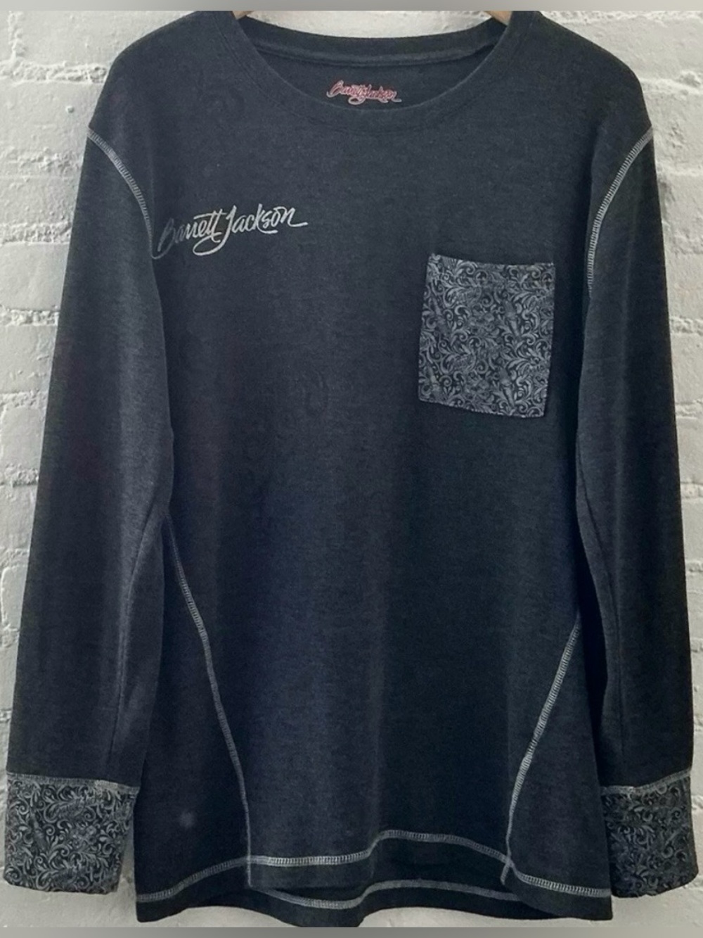 Rare Barrett Jackson Long Pullover Tee Shirt Signature Pocket Contrast Stitch XL